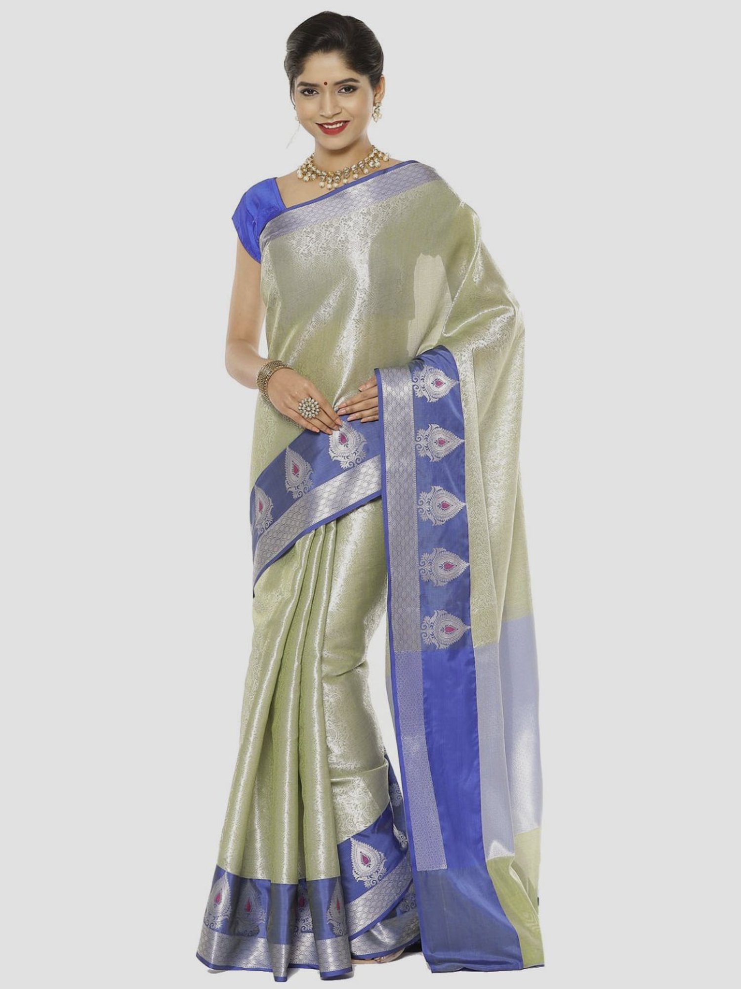 Banarasi Silk Works Green Woven Saree With Unstitched Blouse