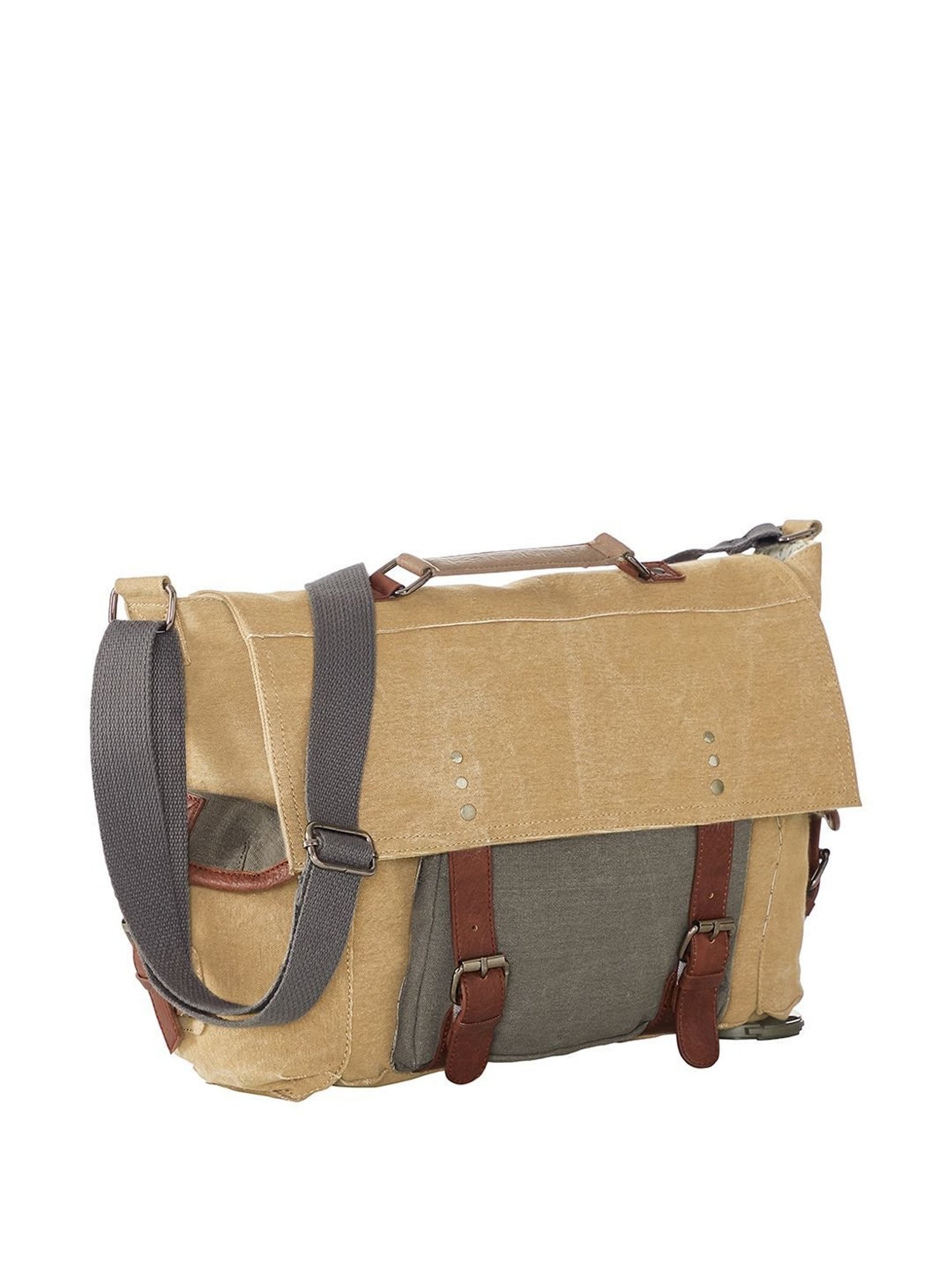 Mona B Beige Canvas Medium Messenger Bag
