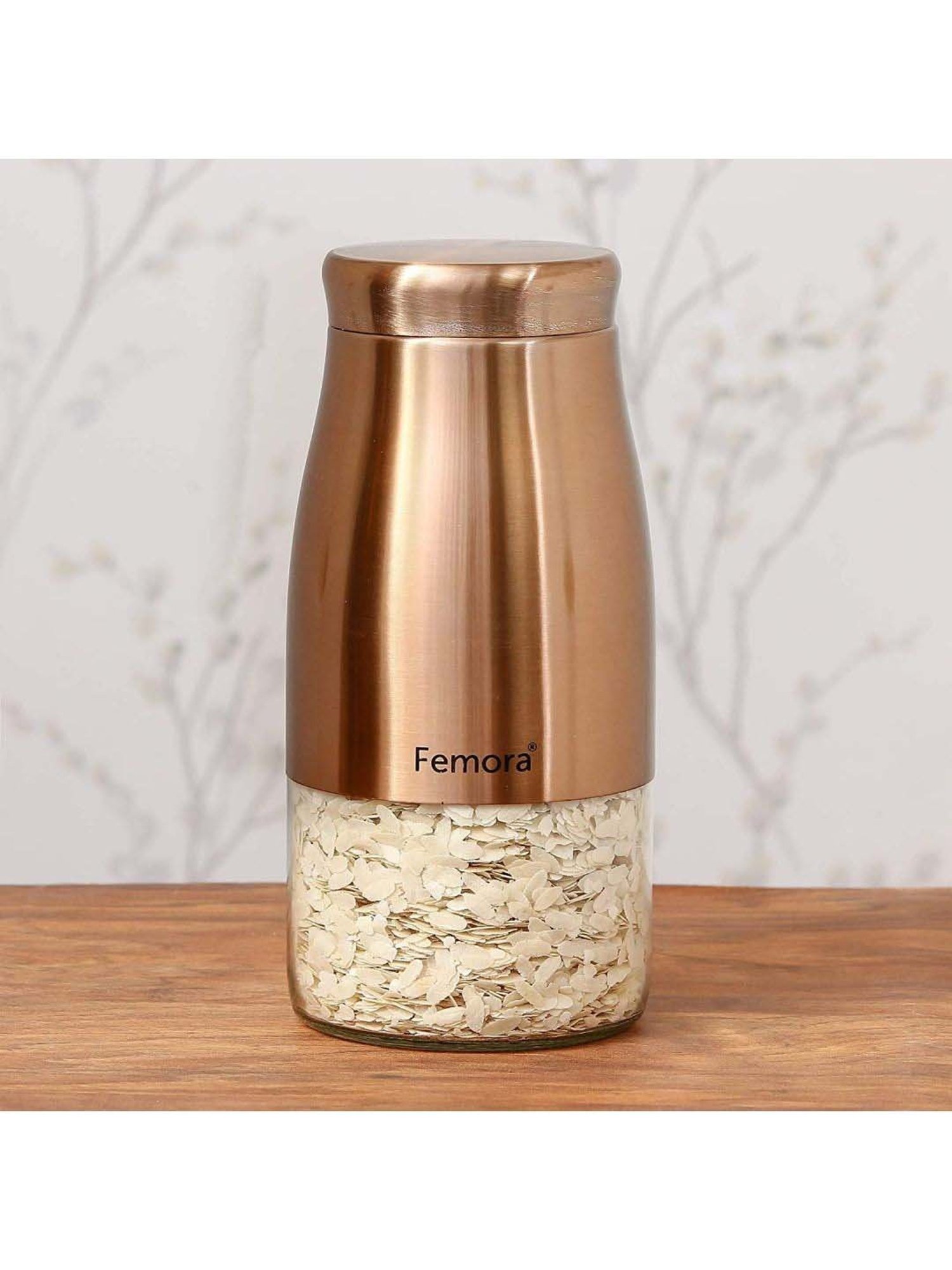 Femora Clear Glass & Steel Metallic Storage Jars (900 ml, 1300 ml & 1750 ml) - Set of 3