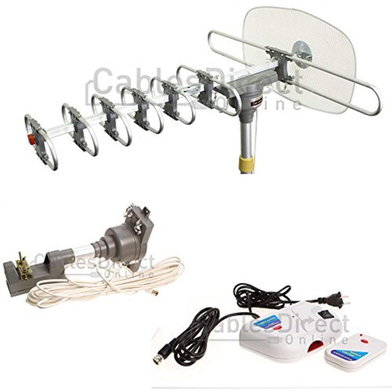 150 miles hdtv 1080p outdoor amplified antenna 360 rotor digital uhf vhf fm hdtv