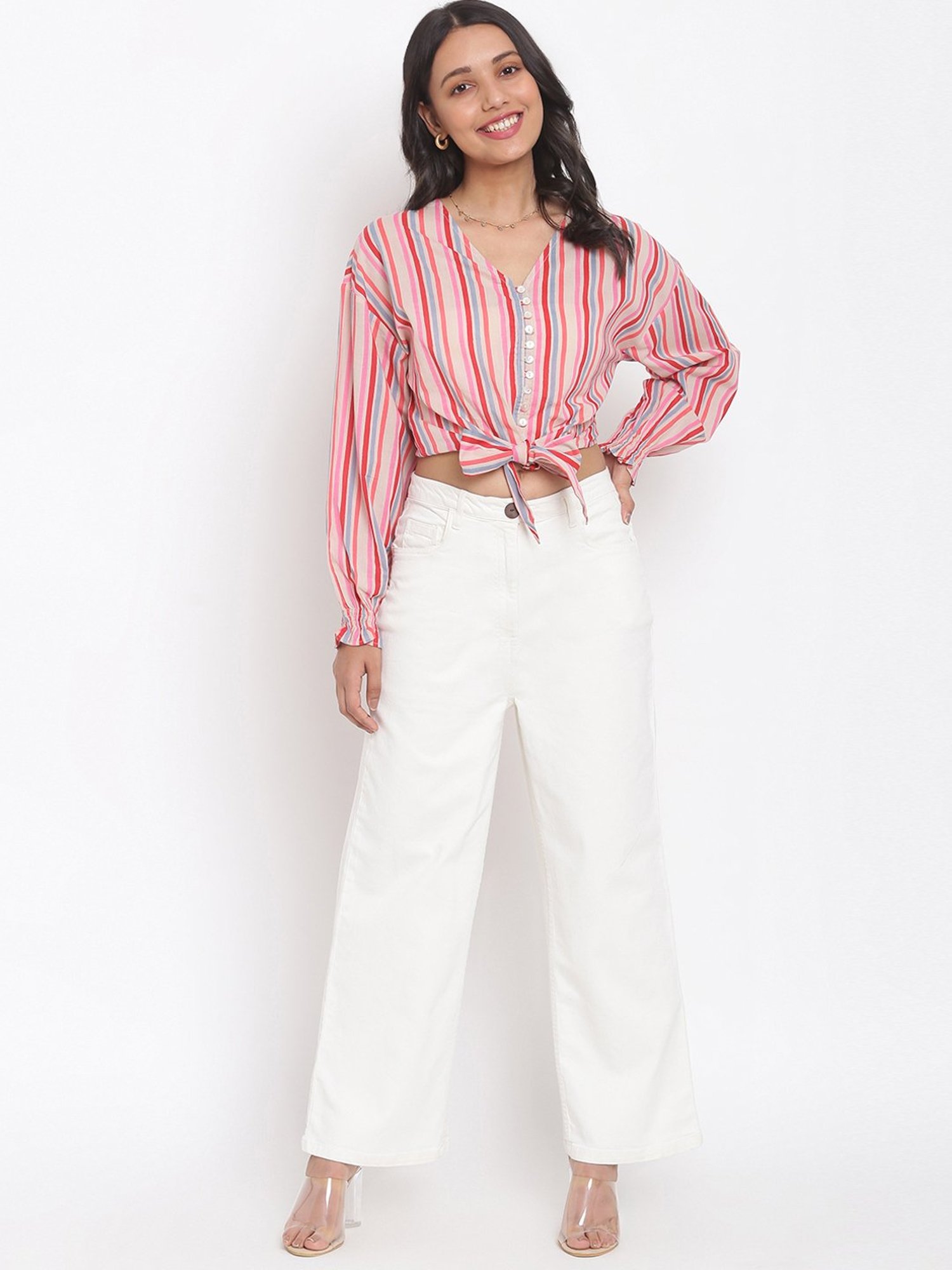 Fabindia Pink Cotton Striped Top