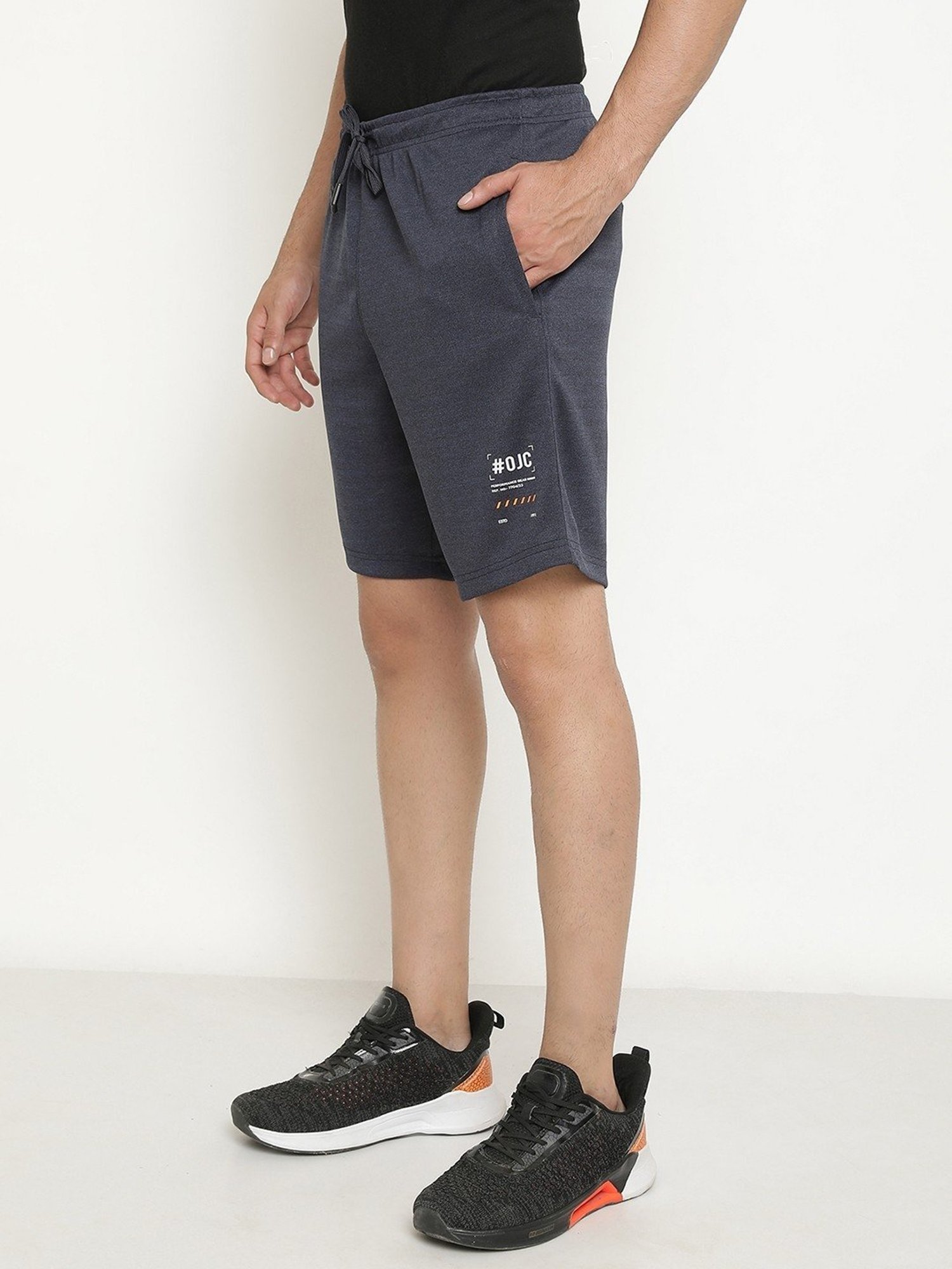 Octave Navy Melange Cotton Regular Fit Printed Shorts