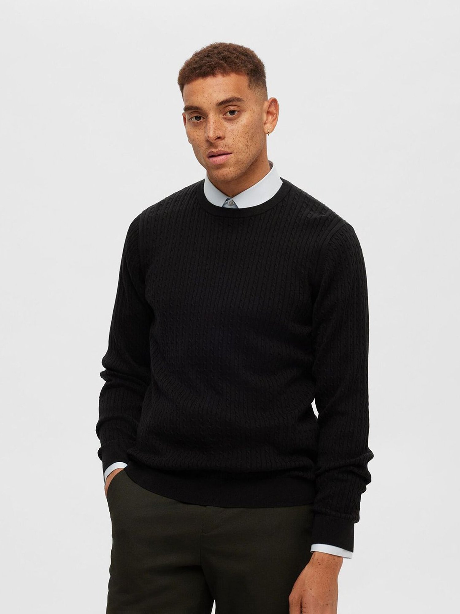 SELECTED HOMME Black Regular Fit Textured Cotton Sweater