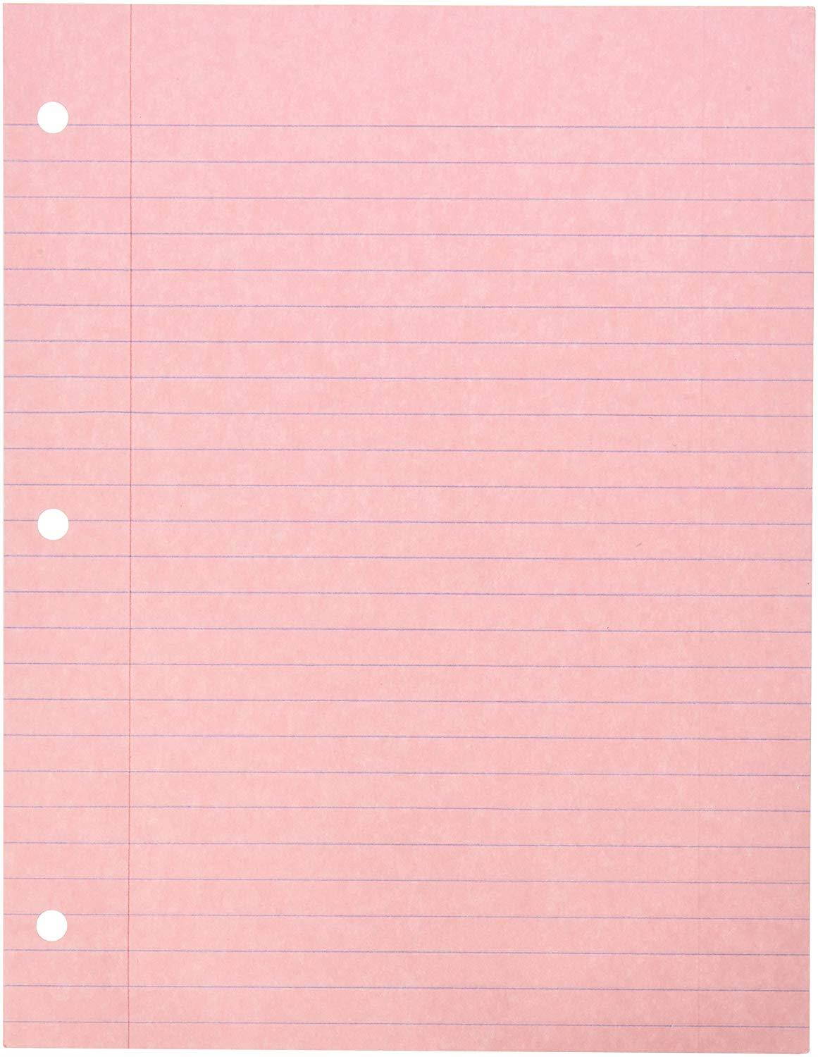 School Smart 3-Hole Punched Filler Paper, 8-1/2 x 11 Inches, Pink, 100 Sheets