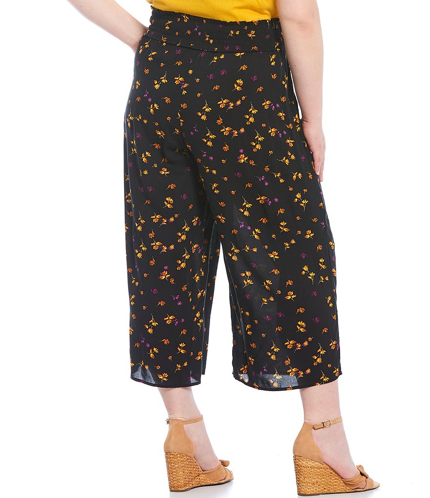 Jessica Simpson Plus Size Senna Black Stranded Petals Smocked Pull-On Pants