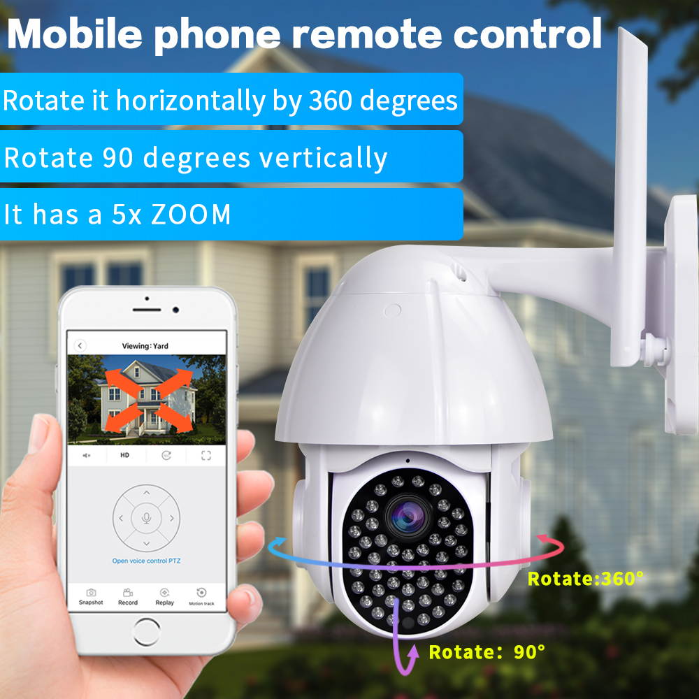 Wi-Fi PTZ Waterproof Camera-Outdoor IR Night Vision Alarm Home Security Network Camera