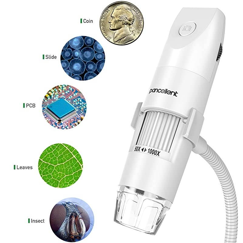 Wireless Digital Microscope  1080P 50X to 1000X Magnification Microscopy with 8 LED USB Handheld Camera with Light Compatible for iPhone Android iPad Windows MacWhite