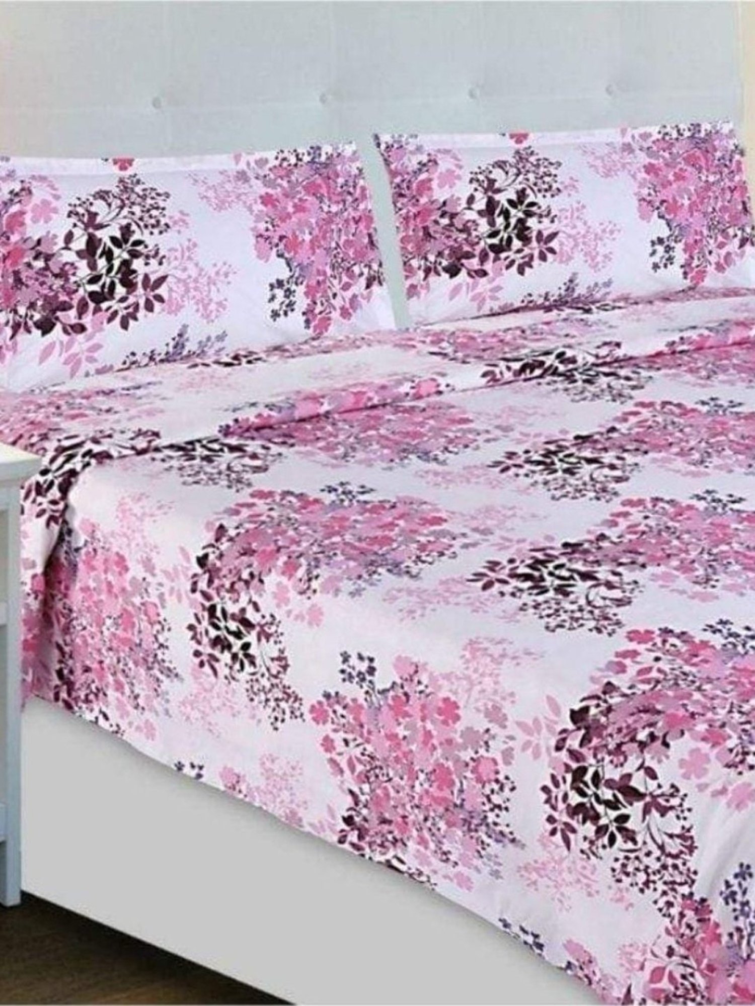 Haus & Kinder Greek Garden Romance Pink 186 TC Cotton King Bed Sheet with 2 Pillow Covers