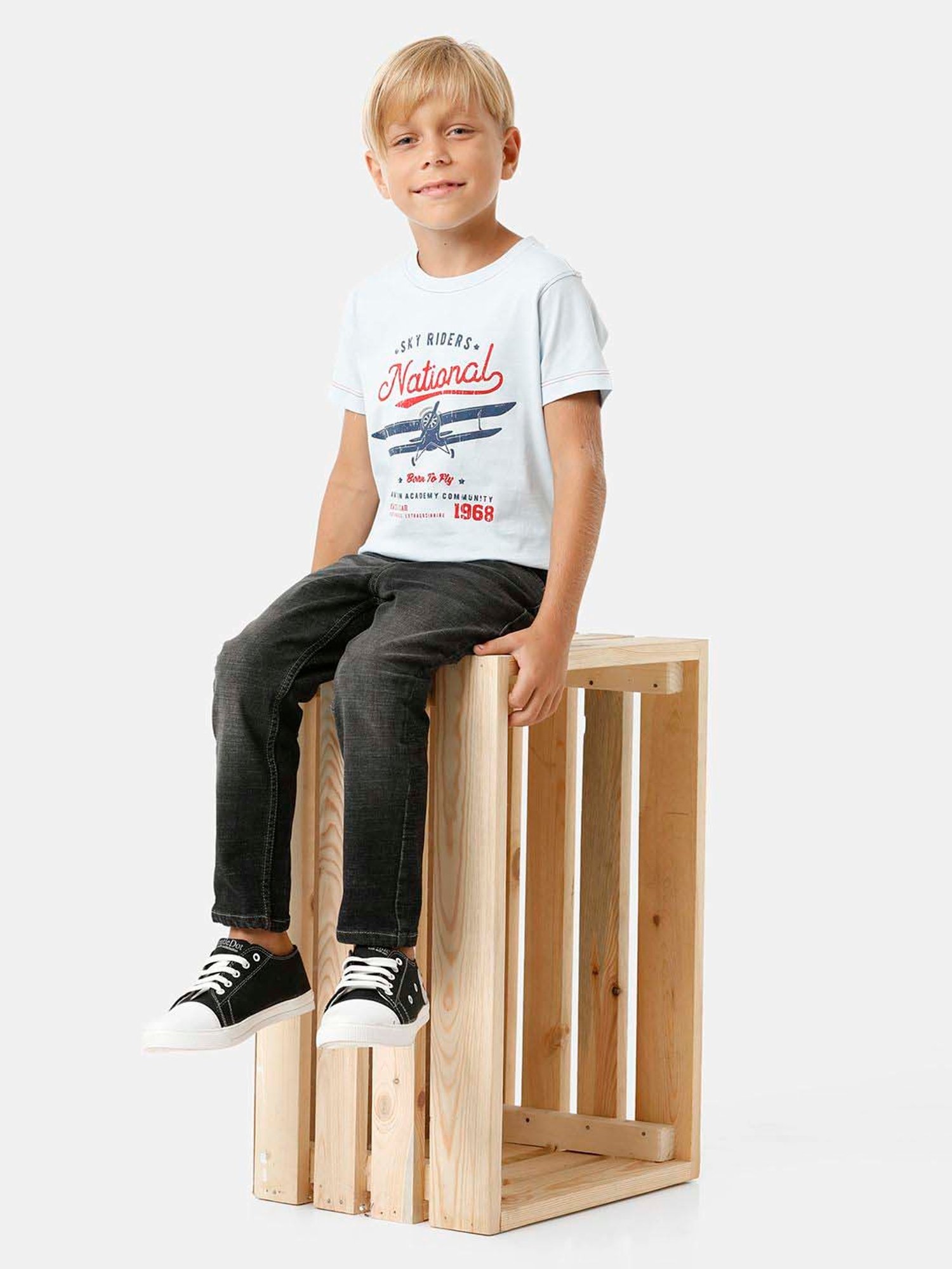 Kate & Oscar Kids Off-White Cotton Printed T-Shirt