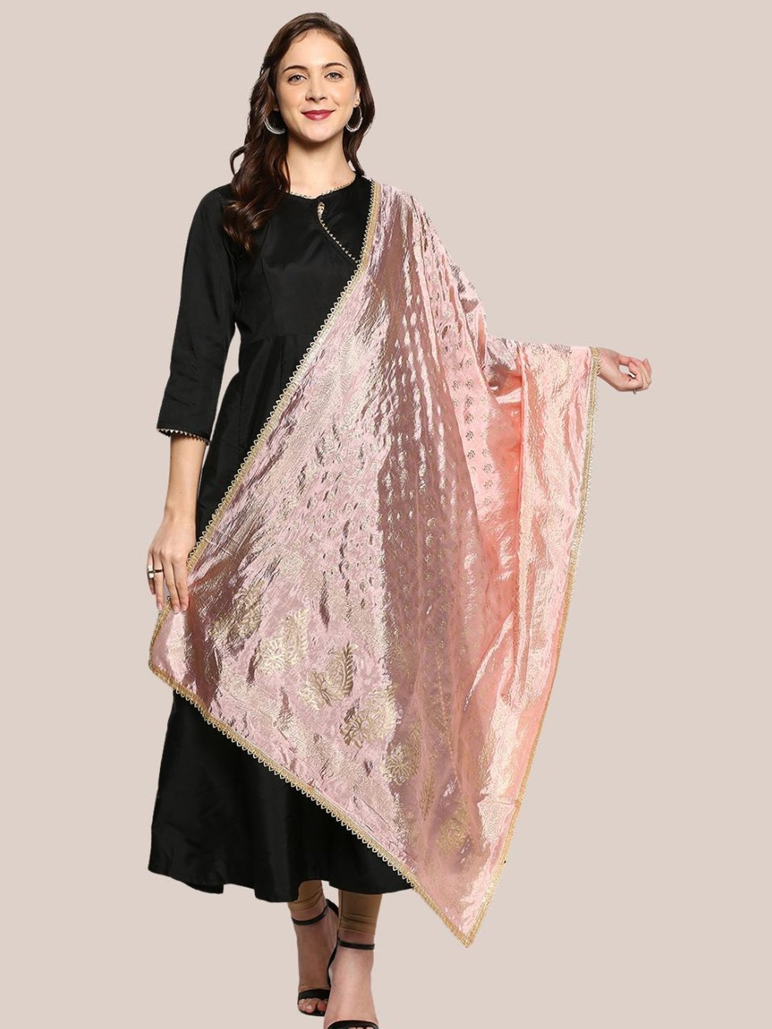 Dupatta Bazaar Peach Zari Work Dupatta