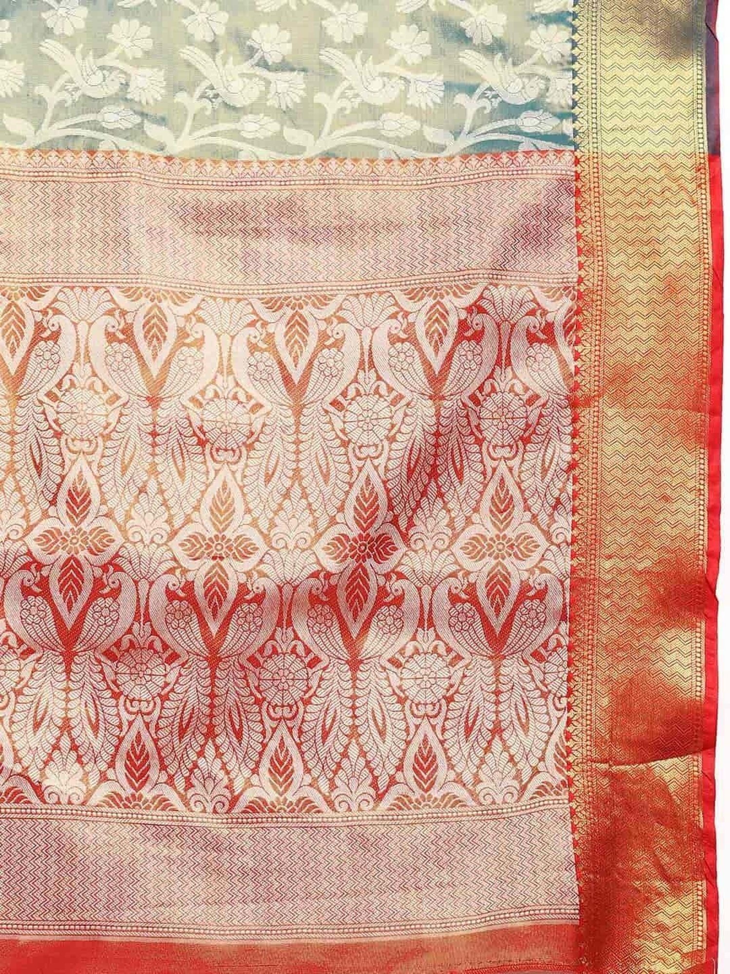 Silk Land Teal Blue Woven Saree With Unstitched Blouse