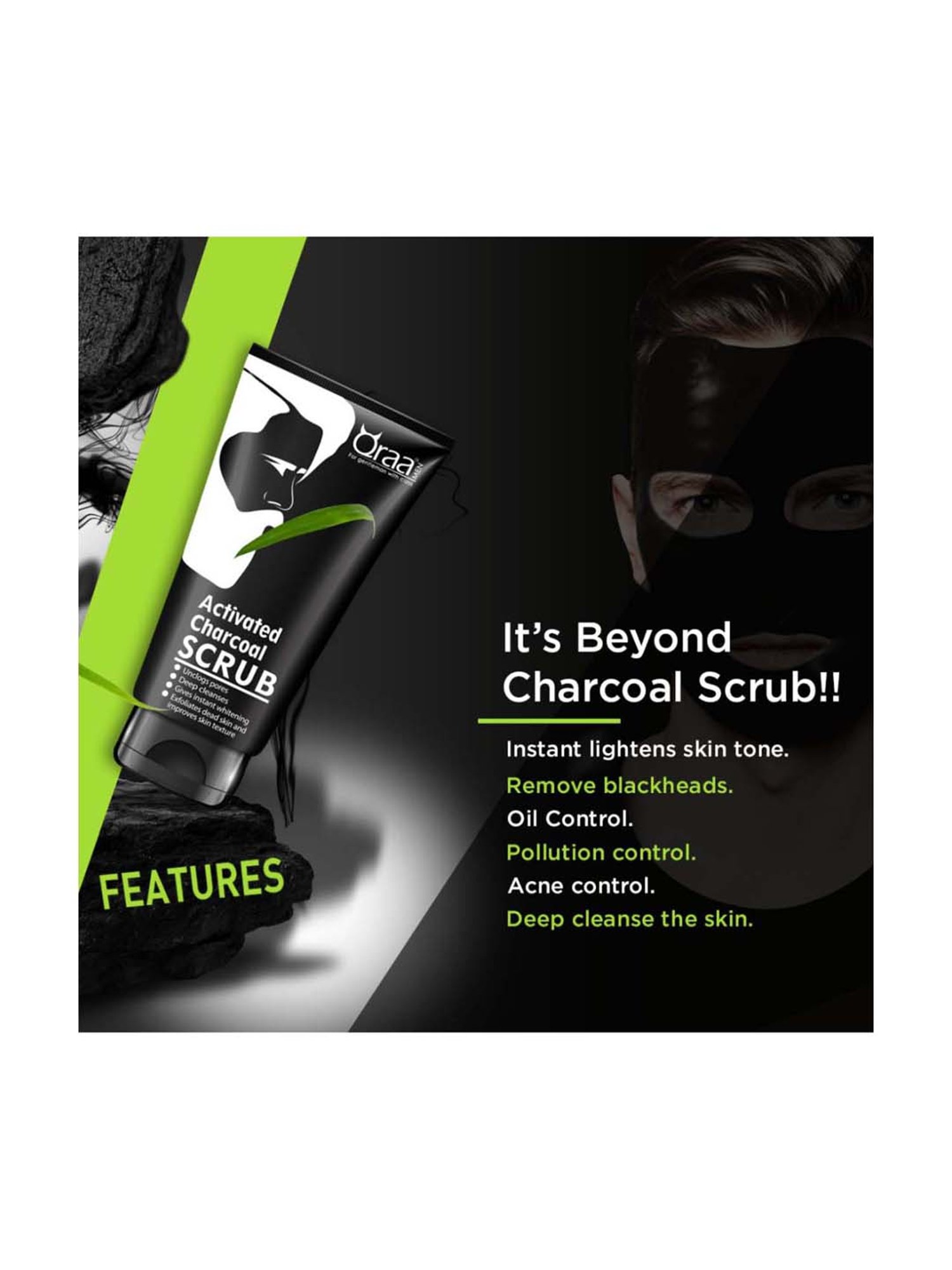 Qraa Men Activated Bamboo Charcoal Scrub - 100 gm