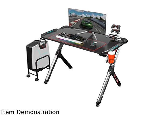 Eureka Ergonomic R1-S Gaming Desk with RGB Lighting, Carbon Fiber Texture, Cup Holder, and Headphone Hook