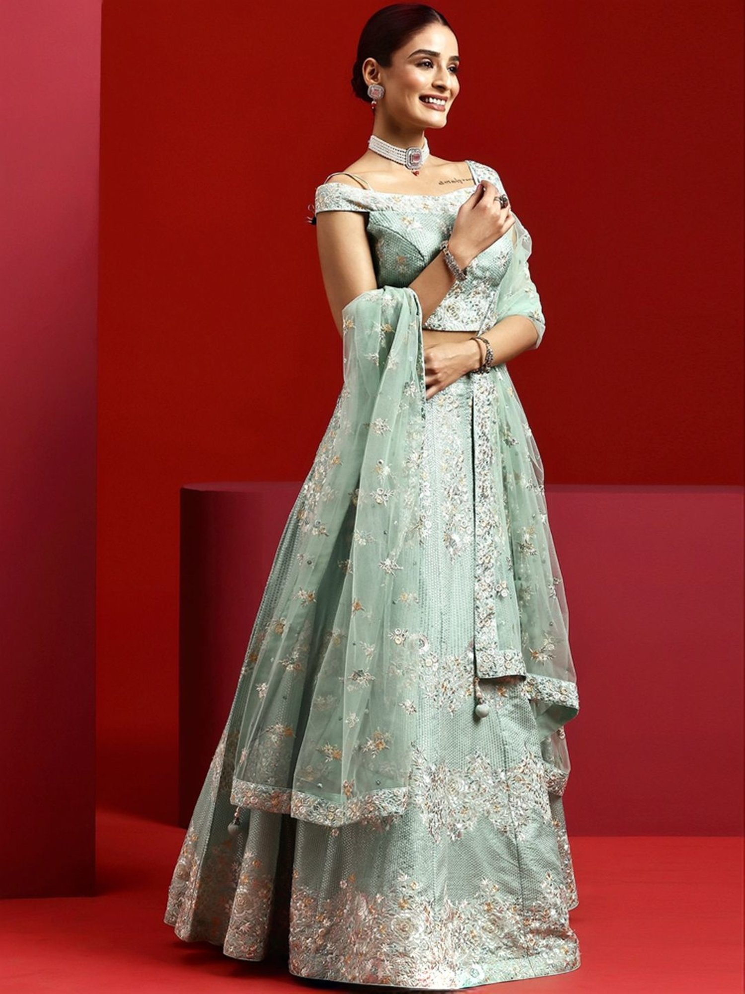 Libas Art Green Embroidered Lehenga Choli Set With Dupatta