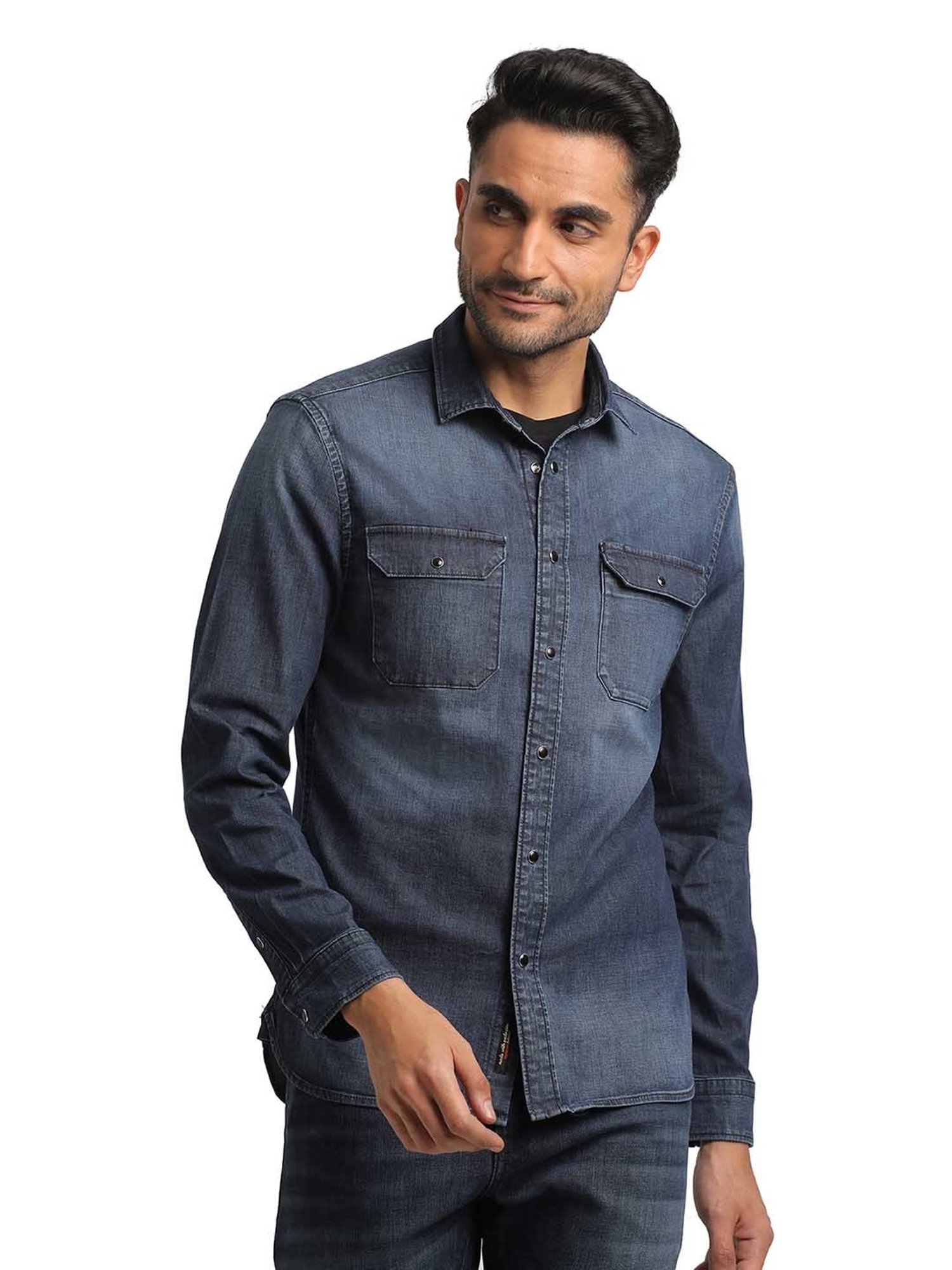 EVERBLUE Dark Blue Regular Fit Shirt
