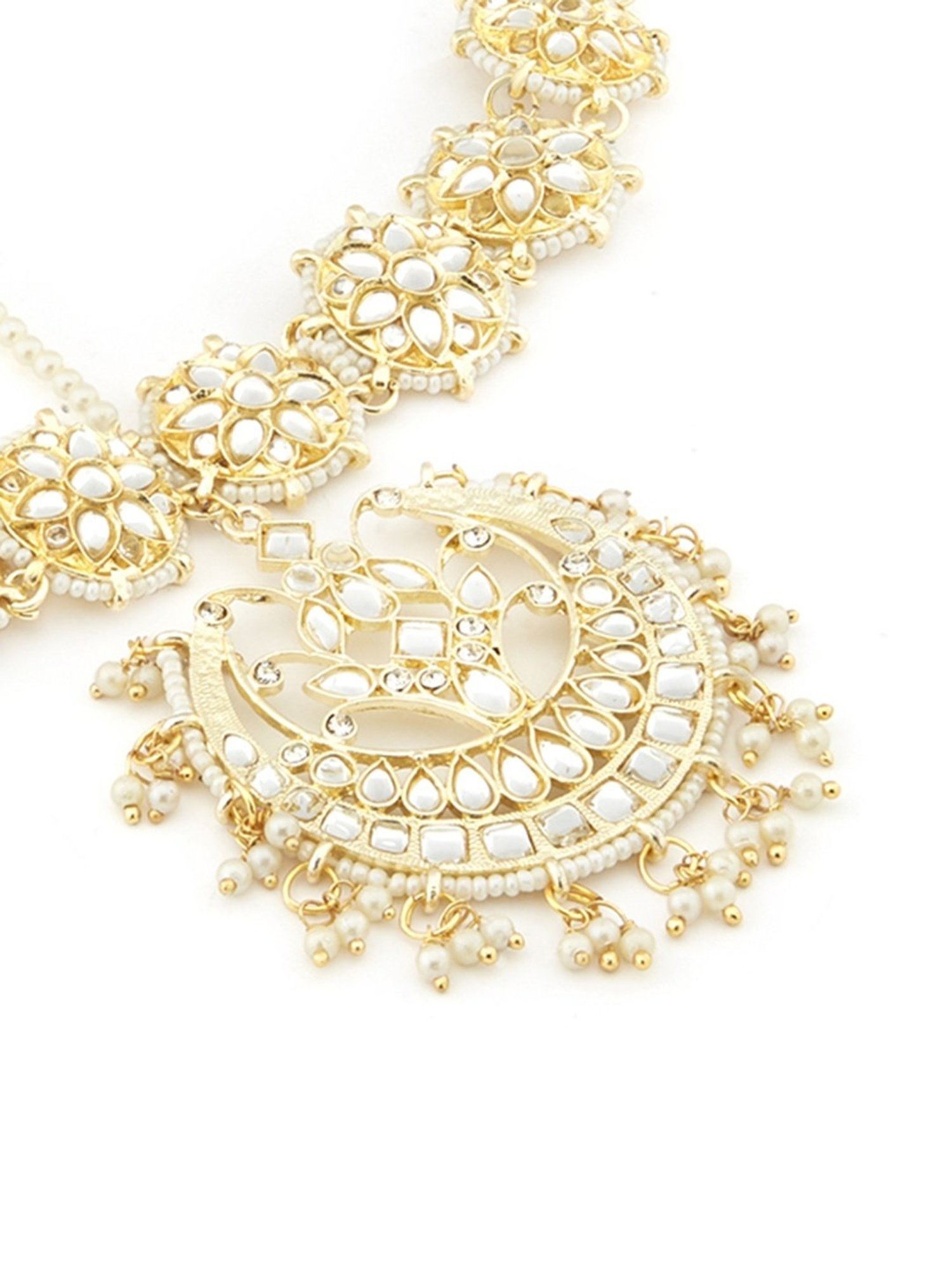 Zaveri Pearls Gold Tone Kundan & Pearls Bridal Crescent Matha Patti Style Maangtikka-ZPFK13525