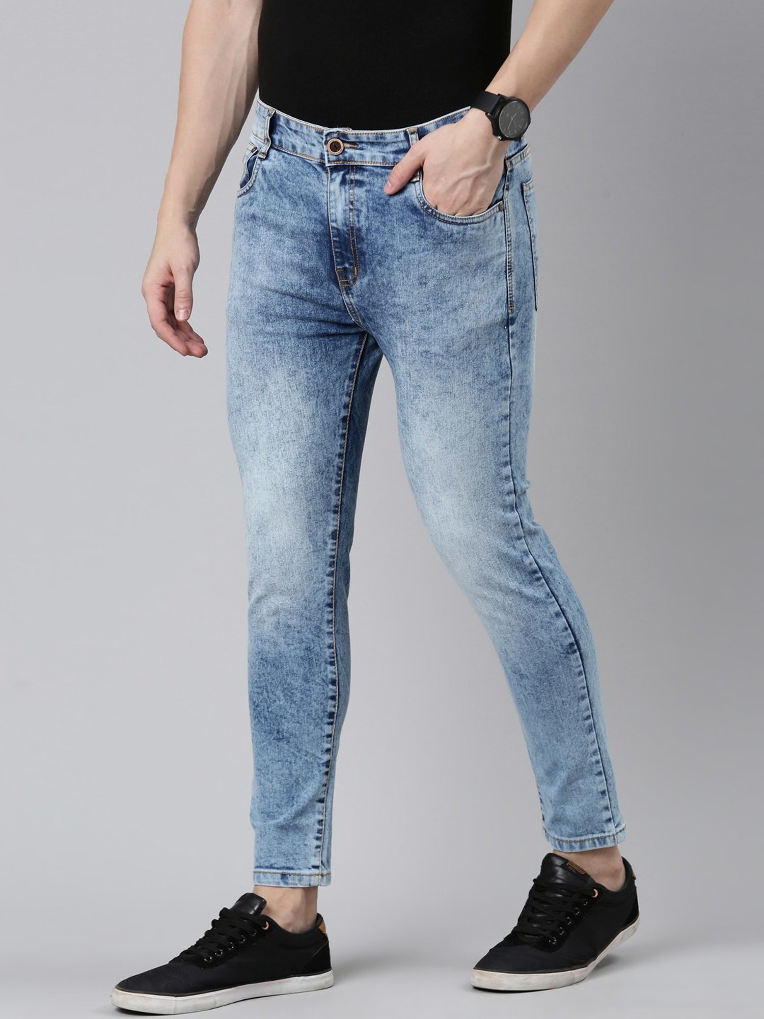 CINOCCI Light Blue Cotton Slim Fit Jeans