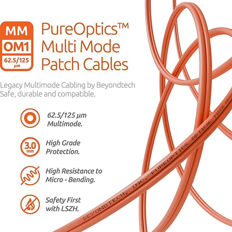 LC to LC Fiber Patch Cable Multimode Duplex 5m 164ft 625125um OM1 LSZH  PureOptics Cable Series