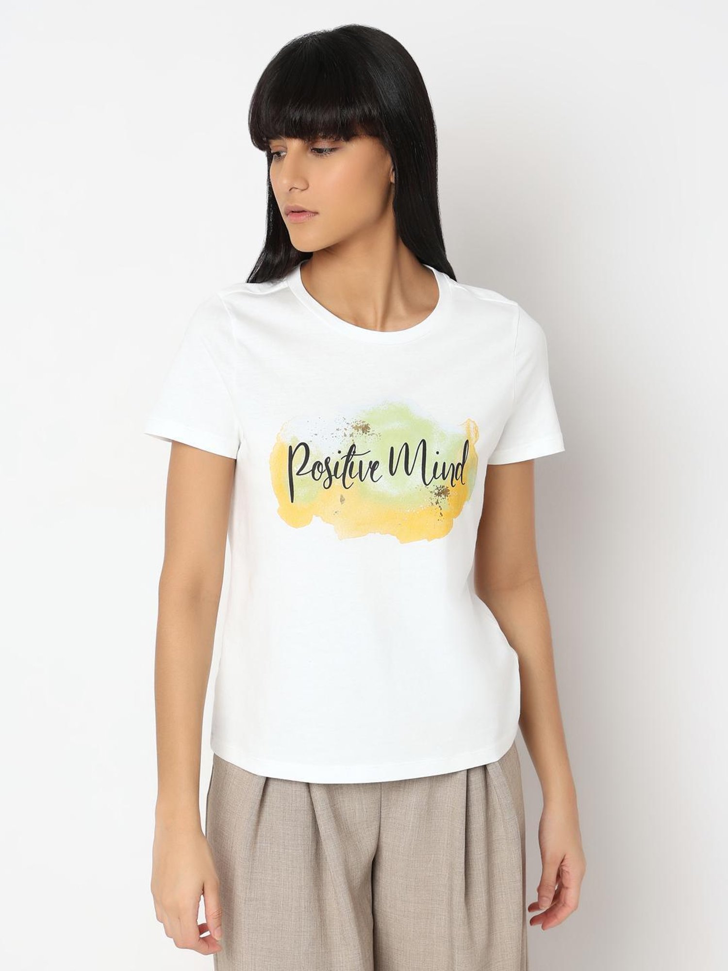 Vero Moda White Cotton Graphic Print T-Shirt