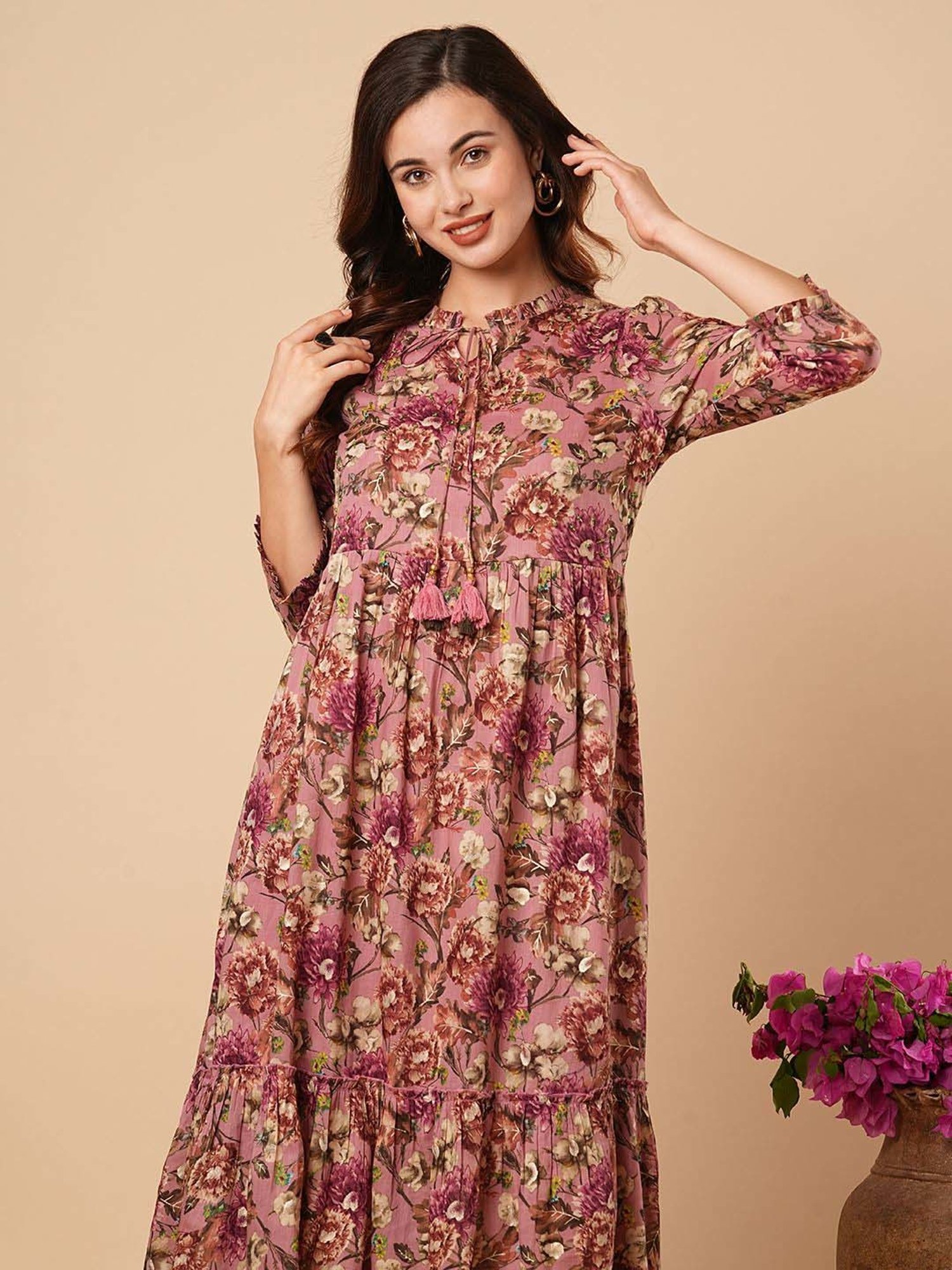 Fashor Purple Cotton Printed A-Line Dress