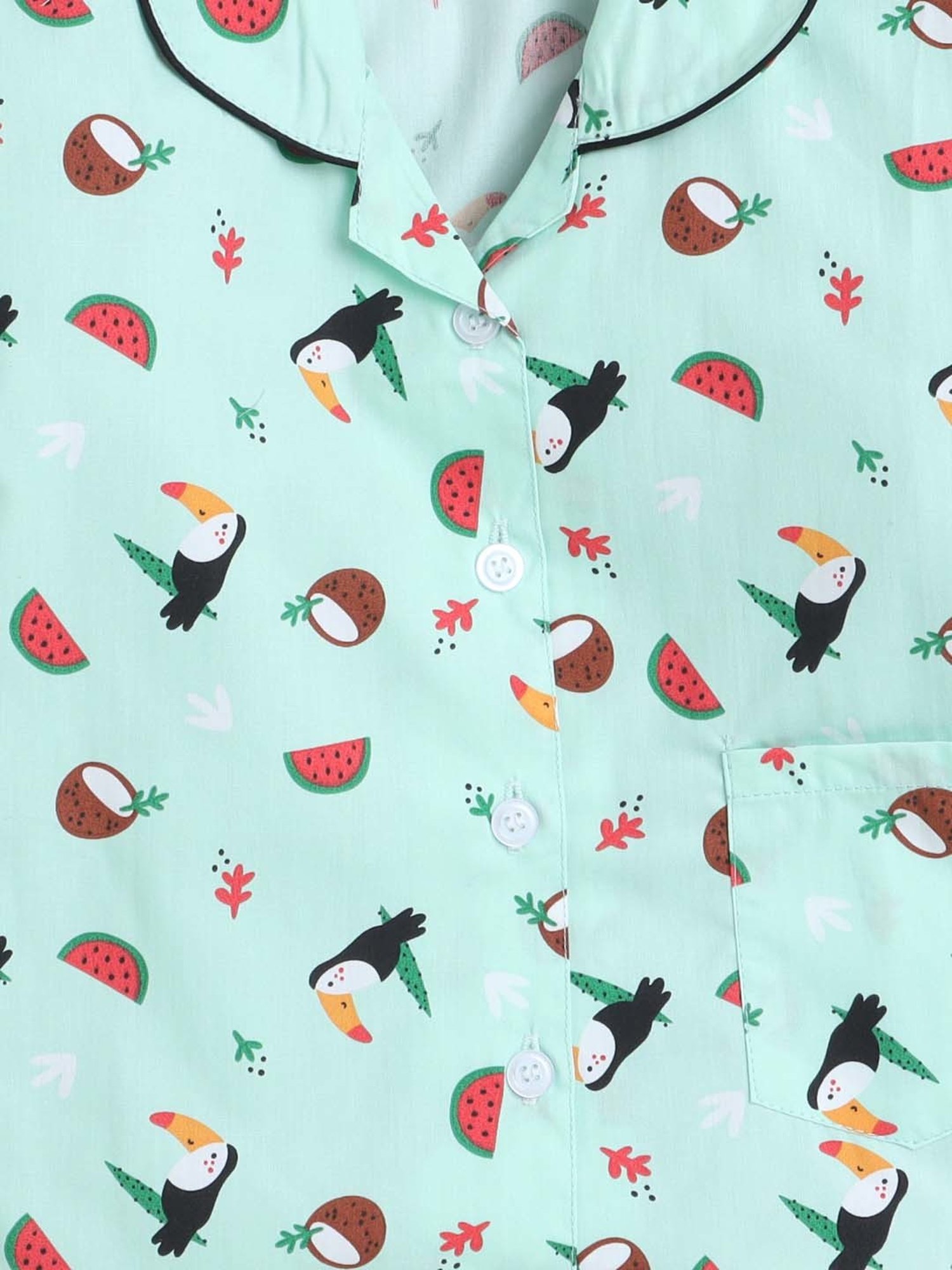 The Magic Wand Girls Mint Green Cotton Printed Full Sleeves Shirt Set