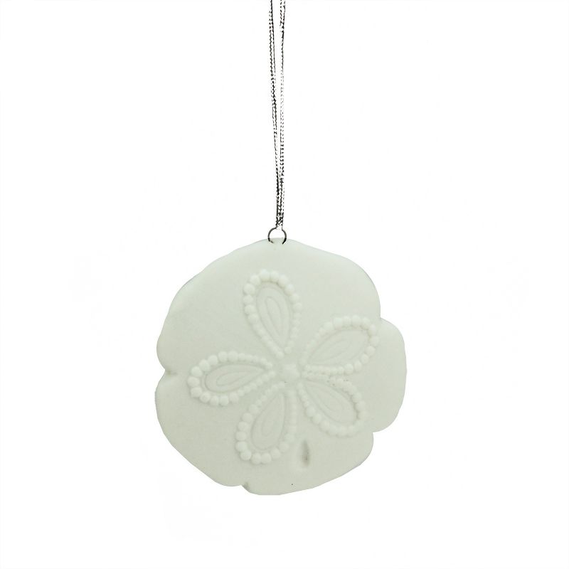 Ganz 2.5" Under the Sea White Sand Dollar Shell Ceramic Christmas Ornament - White/Silver