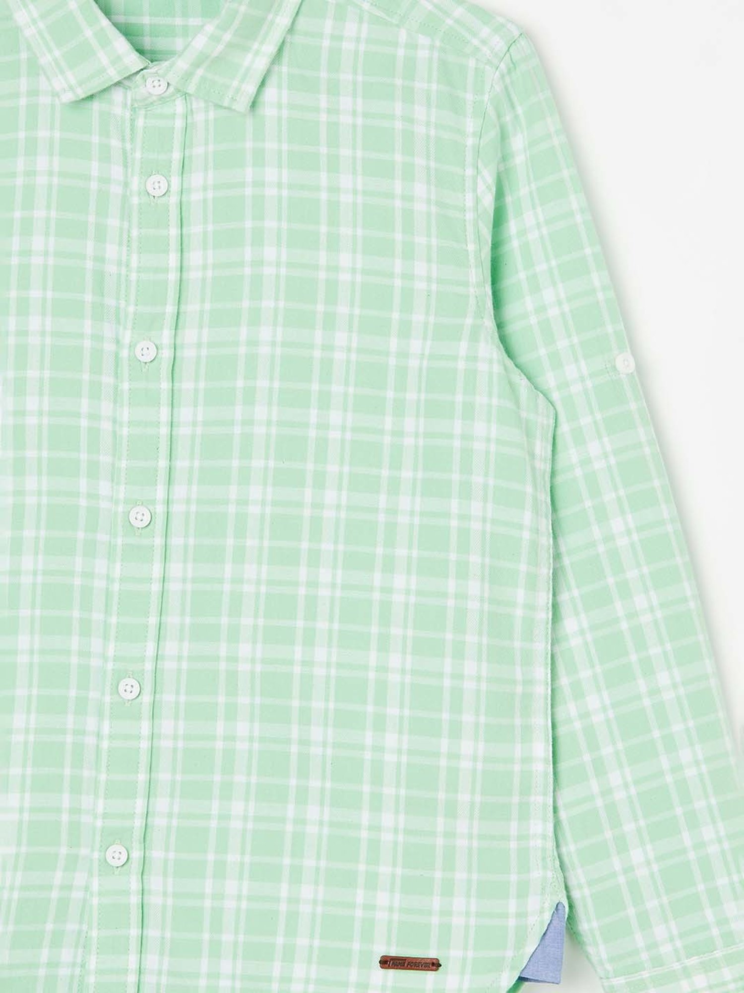 Fame Forever by Lifestyle Kids Green Cotton Chequered Full Sleeves Shirt