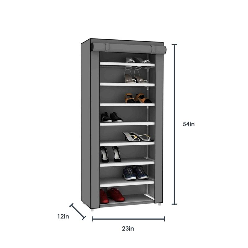 Home Basics 8 Tier Portable Polyester Shoe Closet, Grey