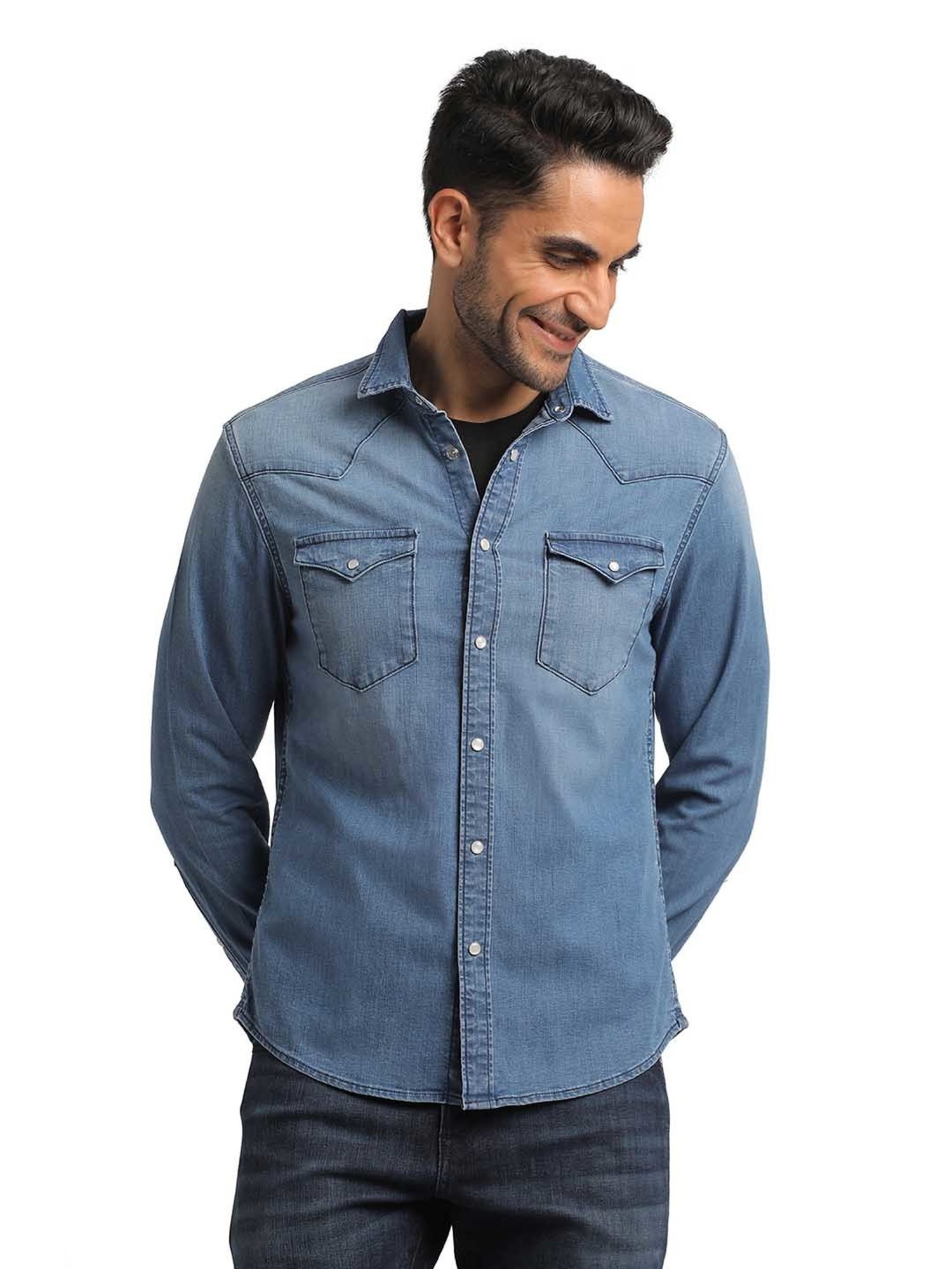 EVERBLUE Light Blue Regular Fit Shirt