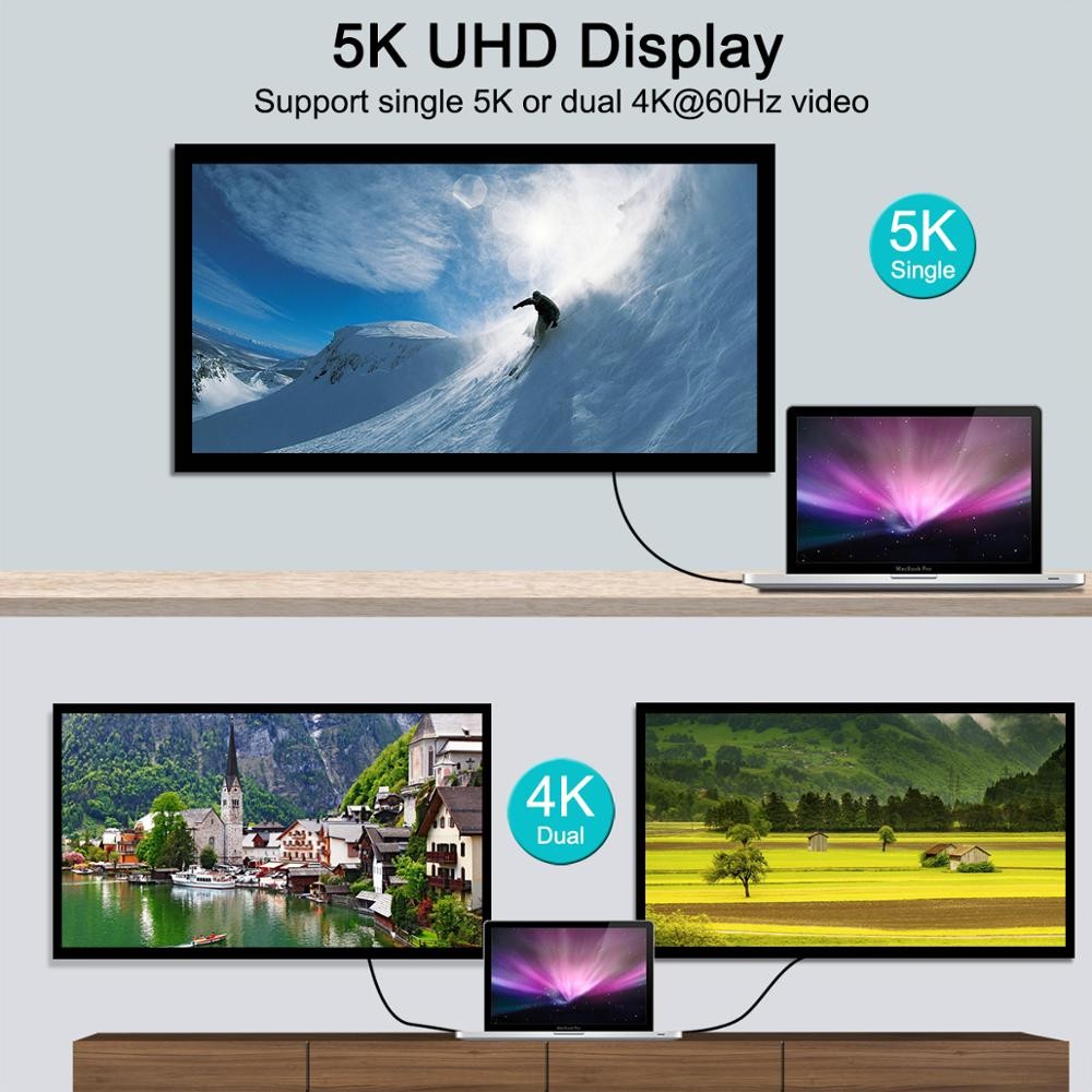 0.7M/2.3ft 100W Thunderbolt 3 cable 40Gbps 5K@60Hz Thunderbolt 3 to Thunderbolt 3 Cable for Thunderbolt 3 Docking Station Macs