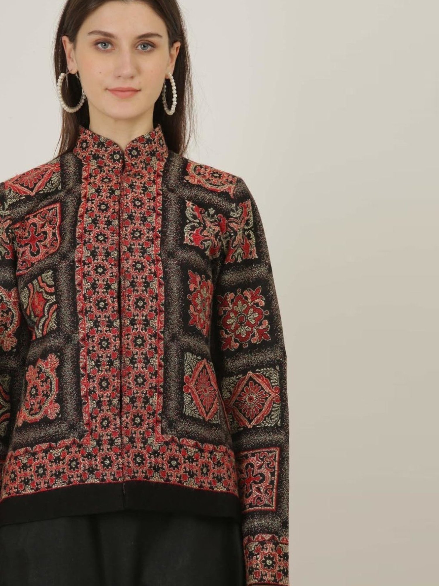 Kaanchie Nanggia Black Wool Self Design Jacket