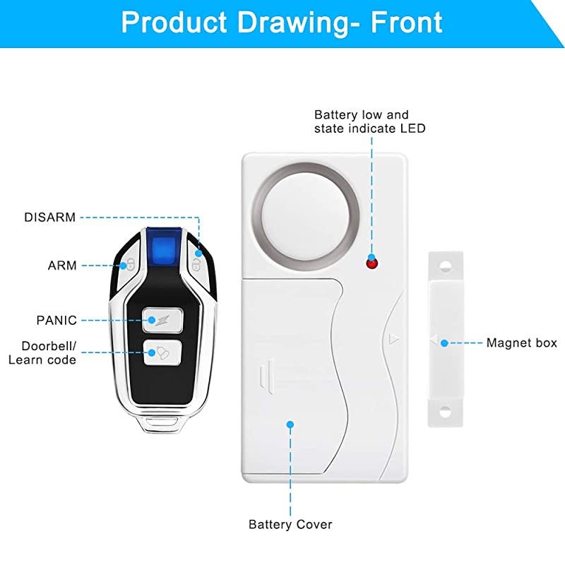 Wireless Door Alarm Anti-Theft Burglar Alert Window and Door Open Alarm Magnetic Sensor Pool Door Alarms for Kids Safety Home Security, 110 dB Loud, Door Alarm with Remote