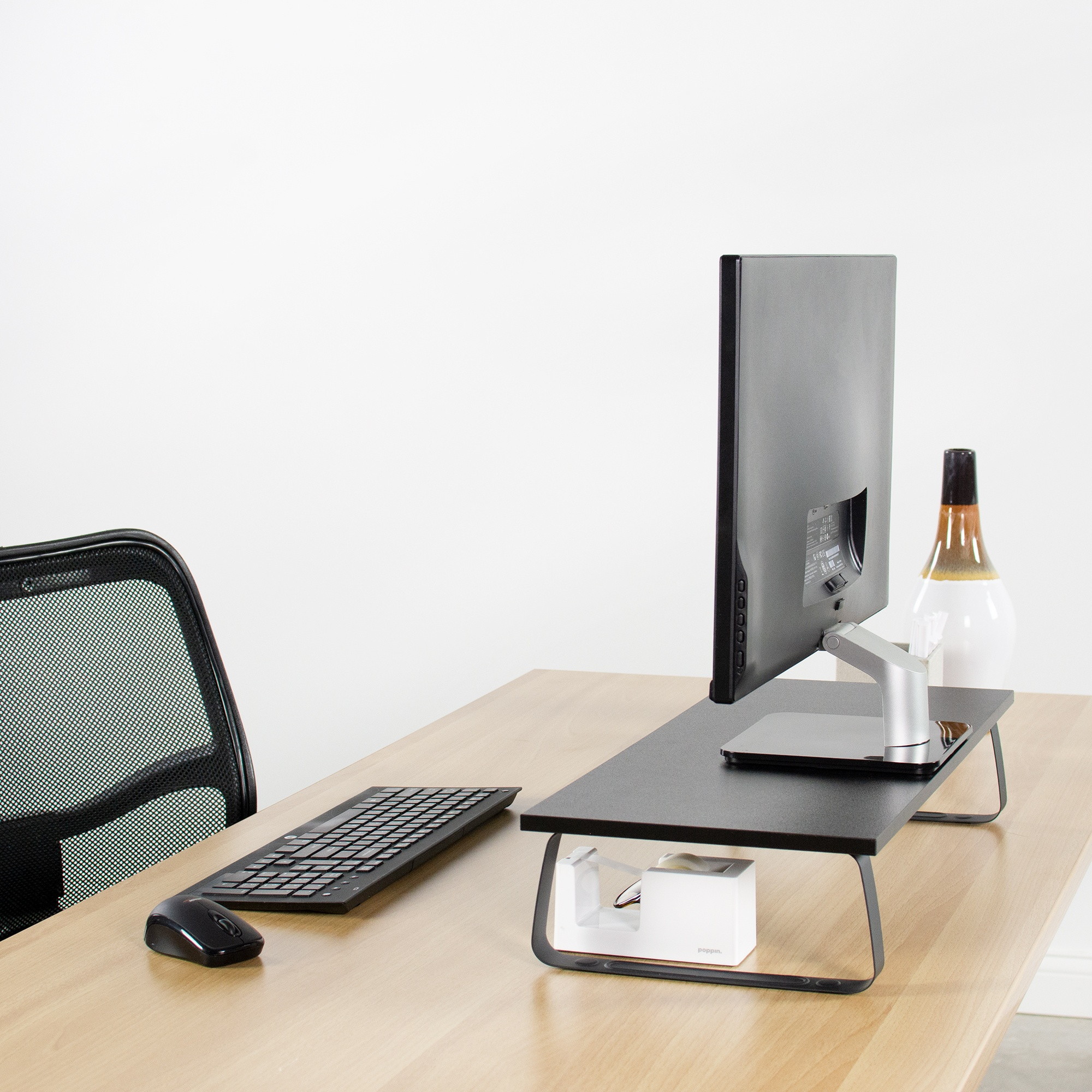 VIVO Black Wood 24" Wide Desktop Stand Ergonomic TV Monitor Riser Desk Organizer