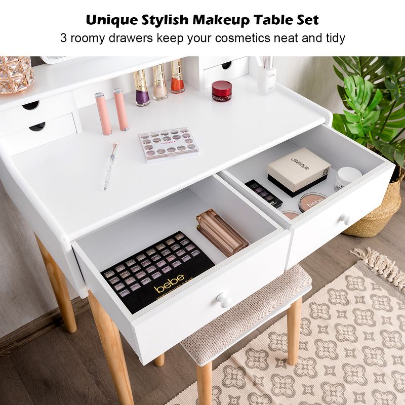 Costway Vanity Table 6 Dressing Table Cushioned Stool Makeup Table