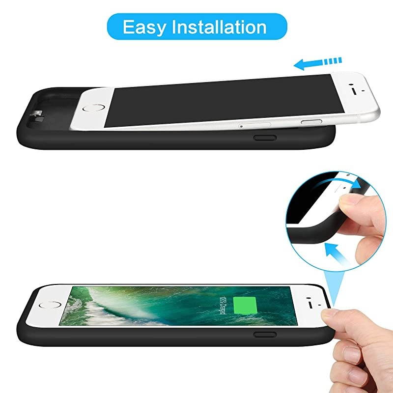 Battery Case for iPhone 6S 6 6000mAh Rechargeable Charging Case for iPhone 6 External Charger Cover iPhone 6S Battery Pack Apple Power Bank [4.7 inch]- Black