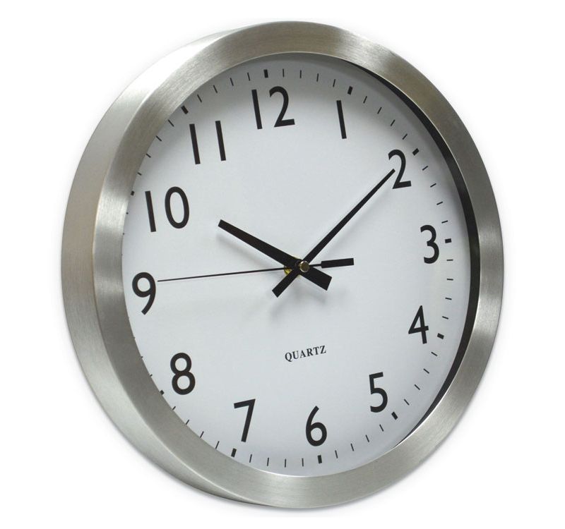 Universal Brushed Steel Finish Wall Clock 12" Silver 1 AA Battery 10425