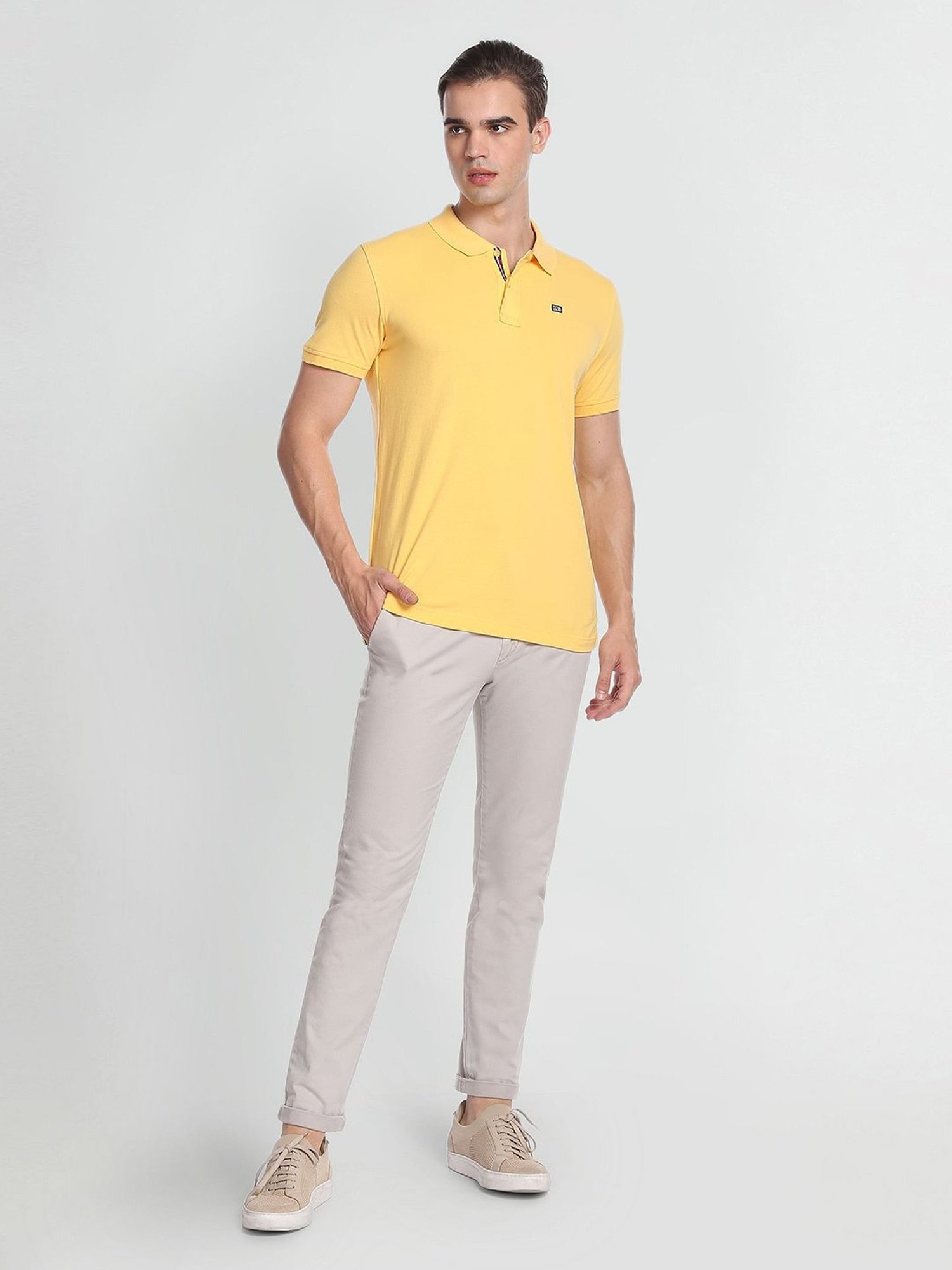 Arrow Sport Yellow Regular Fit Cotton Polo T-Shirt