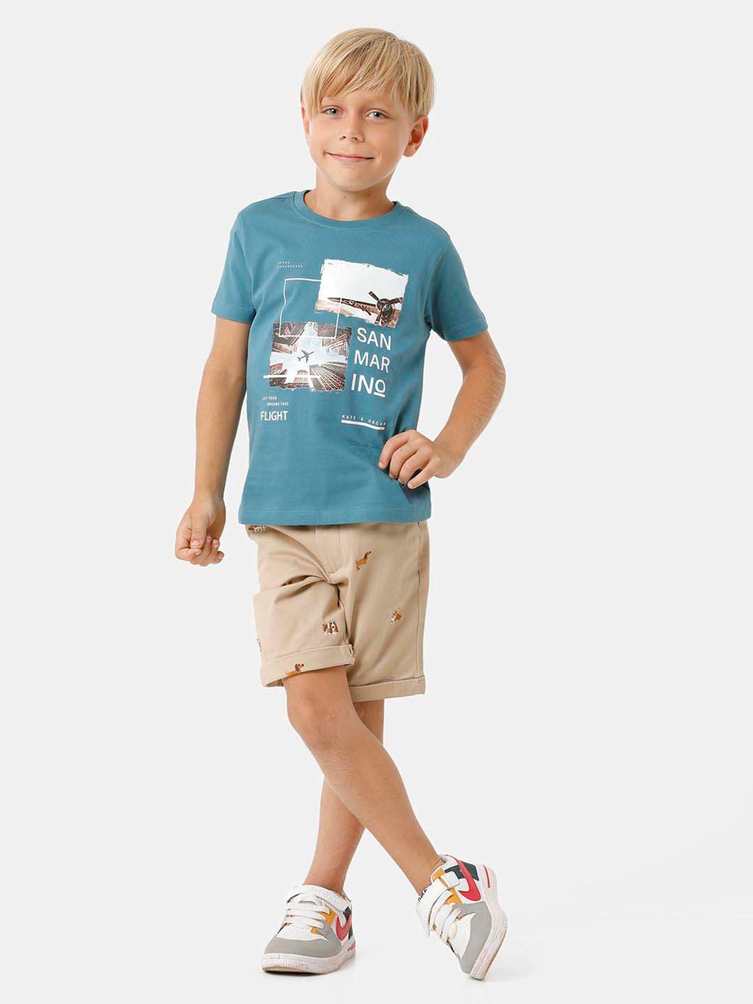 Kate & Oscar Kids Blue Cotton Printed T-Shirt