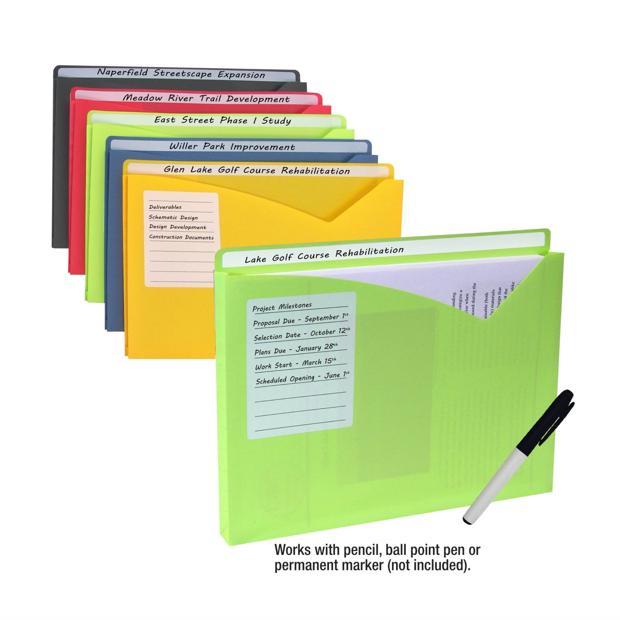 C-Line Write-On Expanding Poly File Folders 1" Exp. Letter Assorted Colors 10/BX