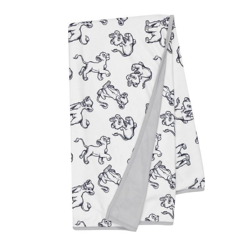 Lambs & Ivy Disney Baby THE LION KING Baby Blanket - White/Gray Minky/Jersey