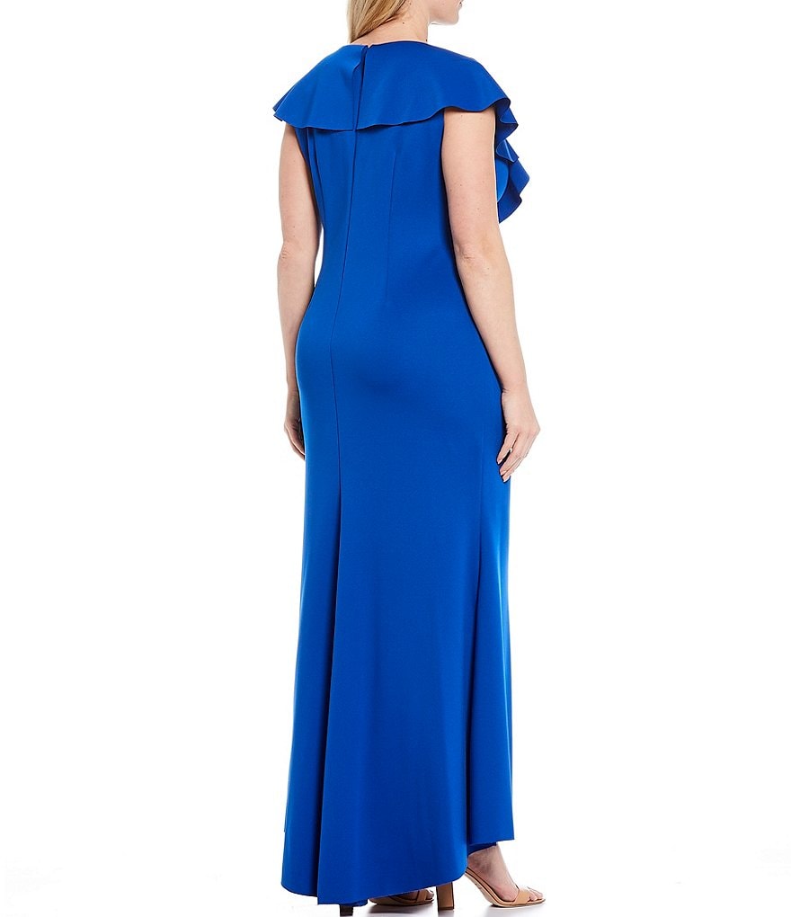 Jessica Howard Plus Size Flutter Sleeve Ruffle Scuba Gown