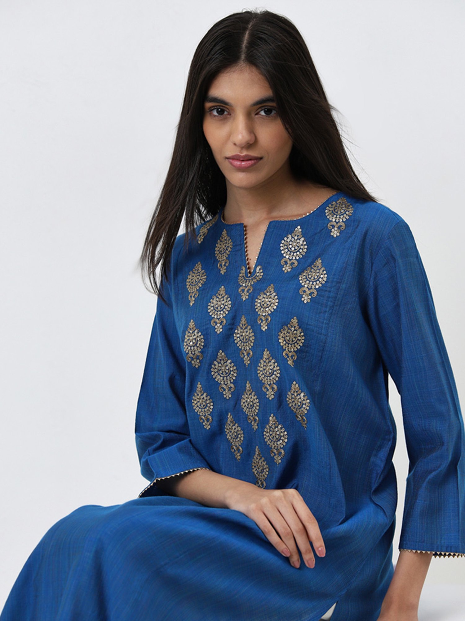 Utsa by Westside Blue Embellished A-Line Kurta