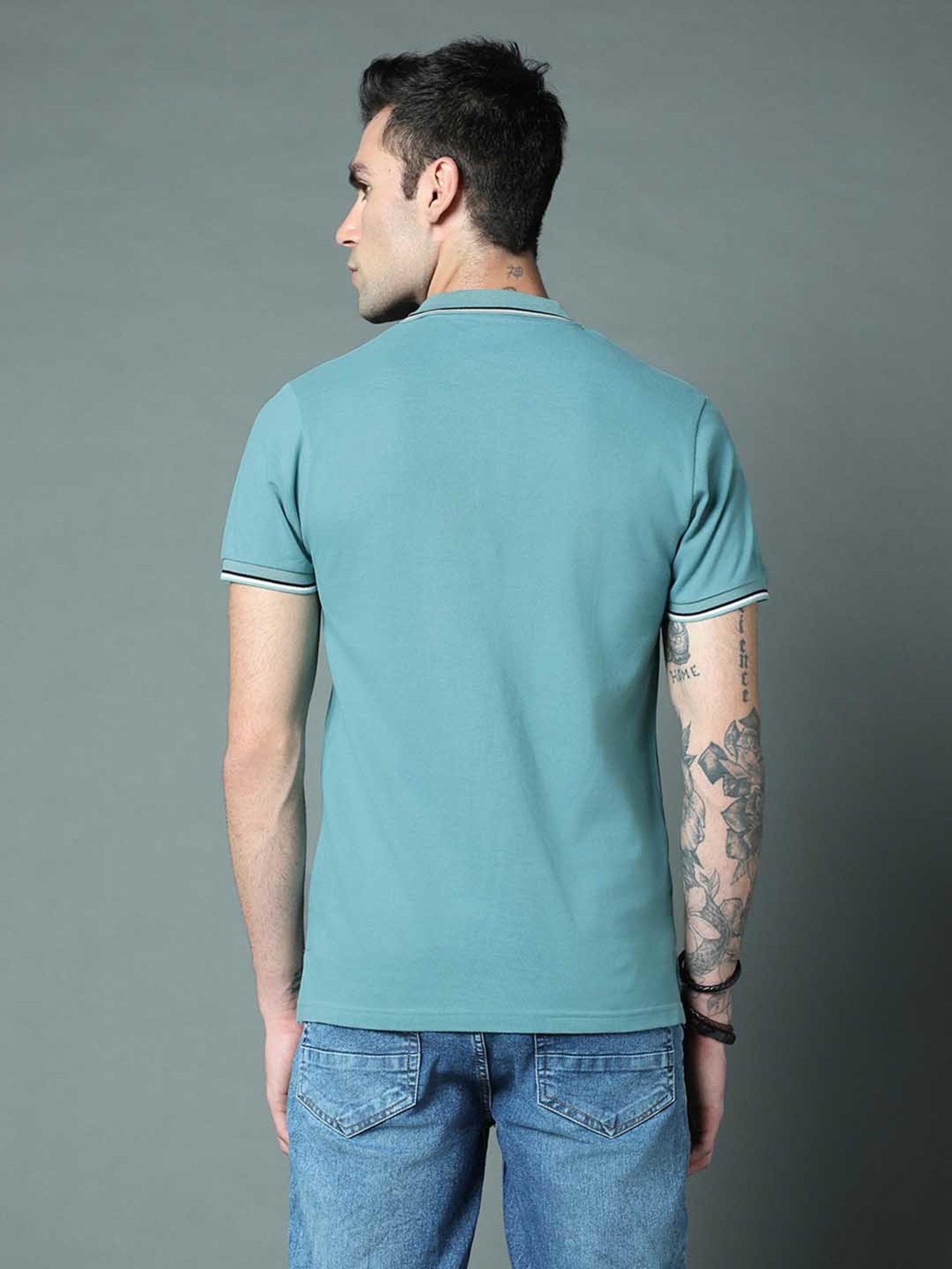 High Star Teal Regular Fit Polo T-Shirt