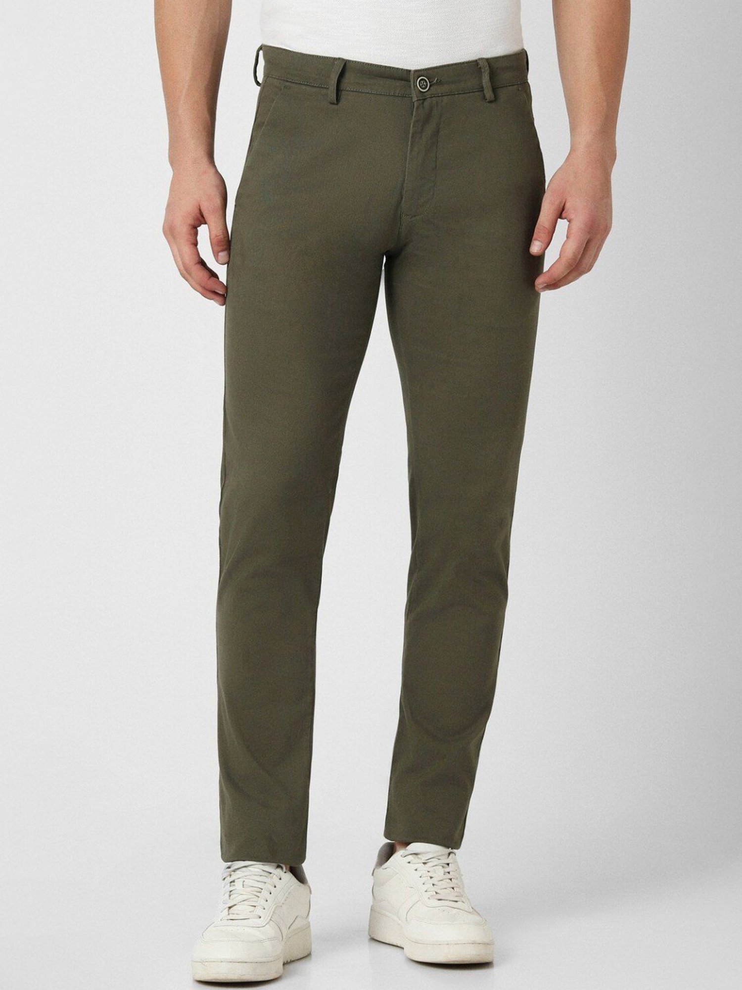Peter England Green Cotton Super Slim Fit Trousers