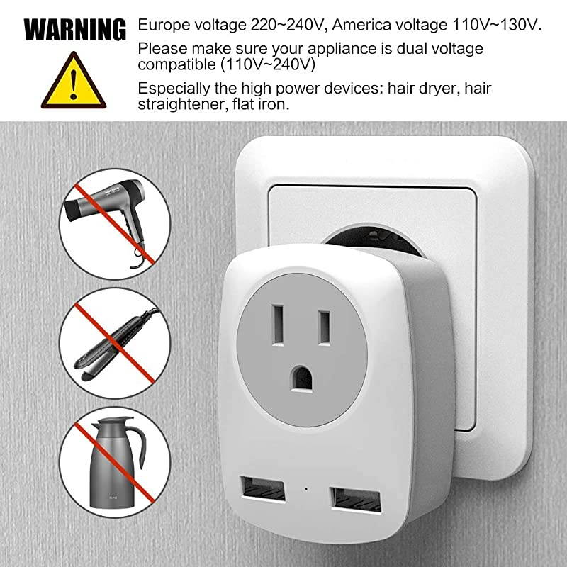 Travel Adapter, US to /Ireland/Hong Kong Plug Adapter with 2 USB and 1 Electrical Outlet, America to Europe Irish British England Scotland Travel Adaptor (Type-G)