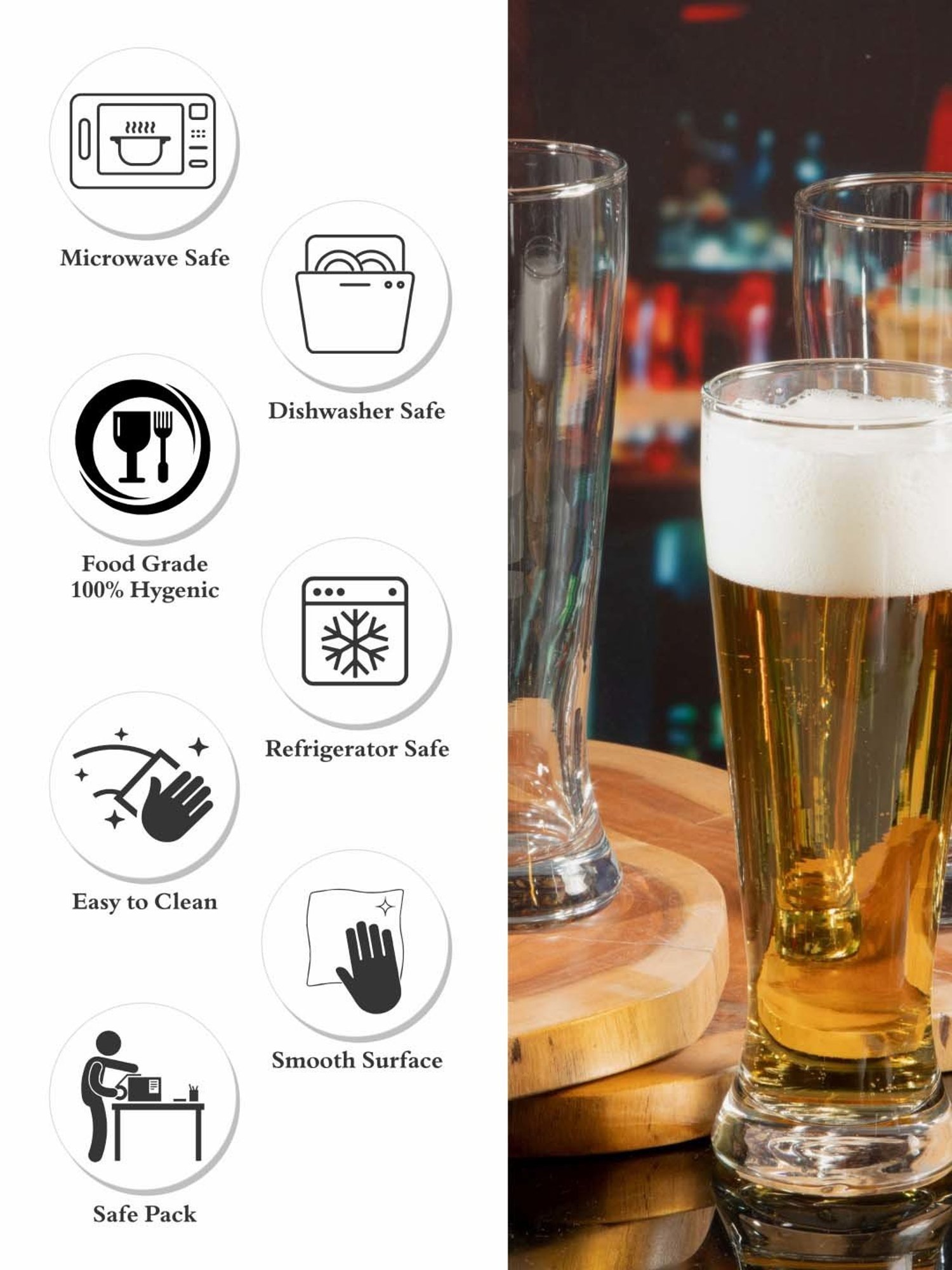 ROXX Bubbly Transparent Glass Beer Tumbler (0.475 L) - Set of 6