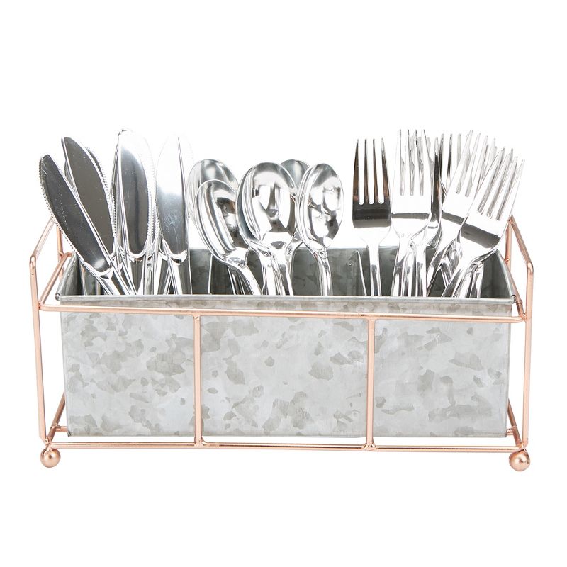 Mind Reader Wire Based and Galvanized 3 Section Utensil Holder, Silver