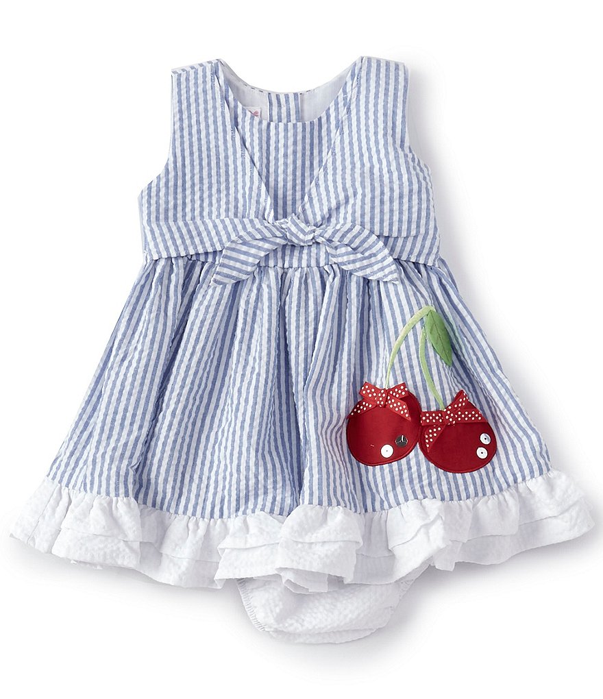 Bonnie Baby Baby Girls Newborn-24 Months Cherry-Appliqued Striped Seersucker Fit-And-Flare Dress