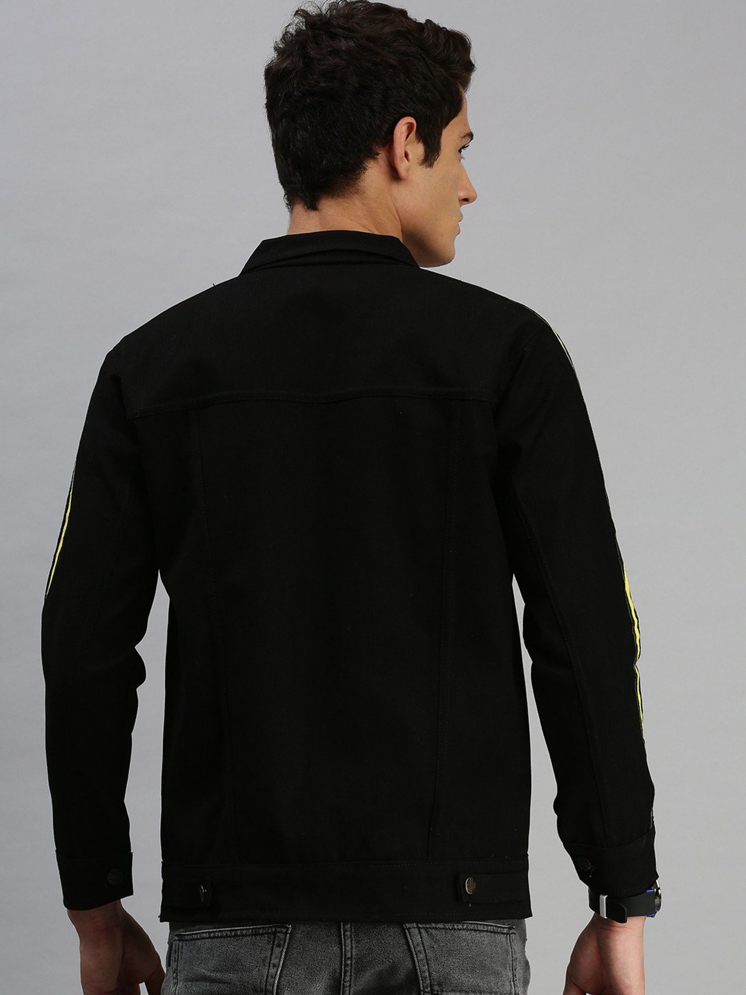 VOXATI Black Full Sleeves Shirt Collar Denim Jacket