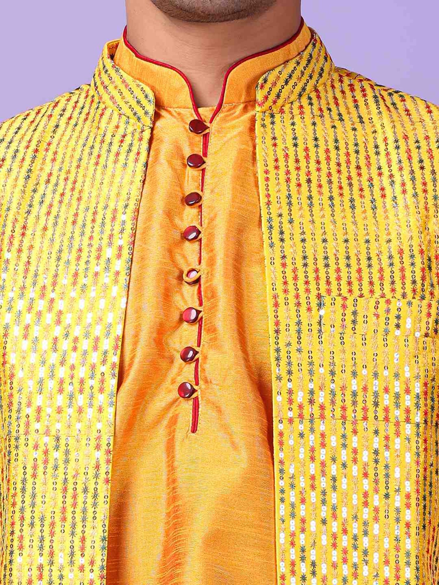 Hangup Yellow Regular Fit Embroidered Nehru Jacket